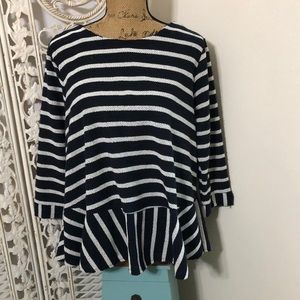 Dark Navy Striped Woven Top Lap Over Back Sz 0X